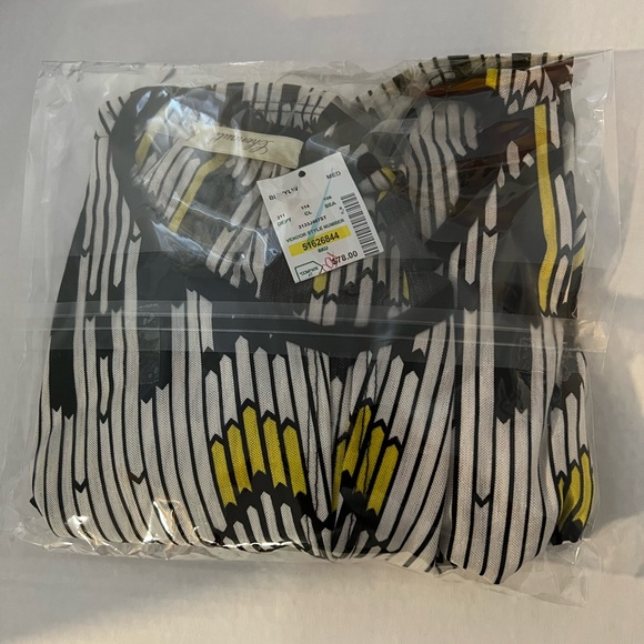 CHENAULT Black White Yellow Overlapped Long sleeve Abstract Casual Blouse Tops - Picture 11 of 11